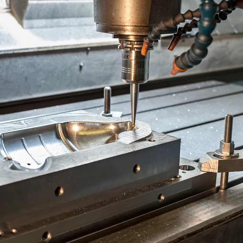 A CNC milling spindle cutting a metal part