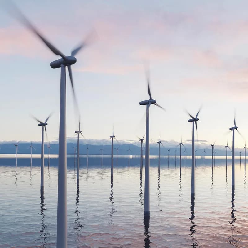 Offshore wind turbines at dusk
